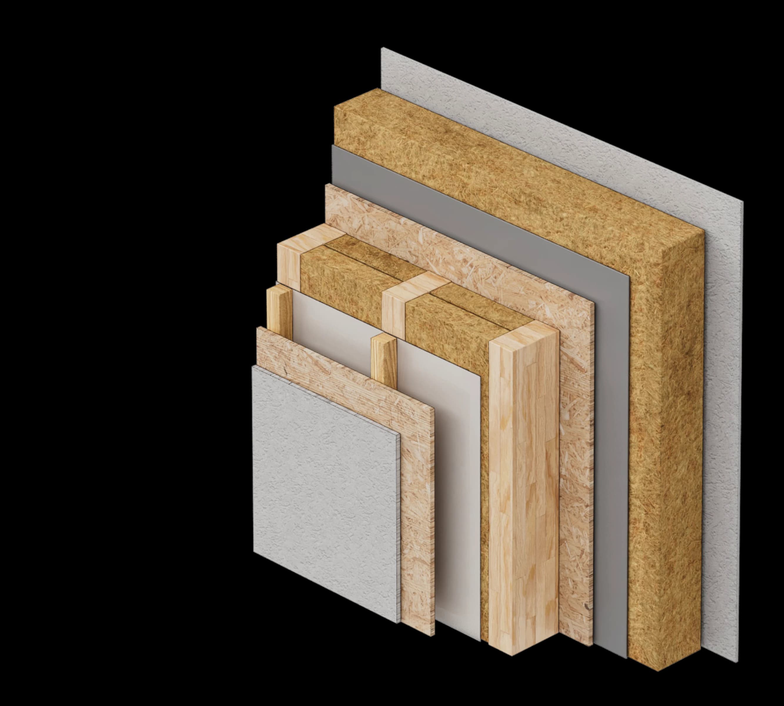 Cross-section of external wall construction layers