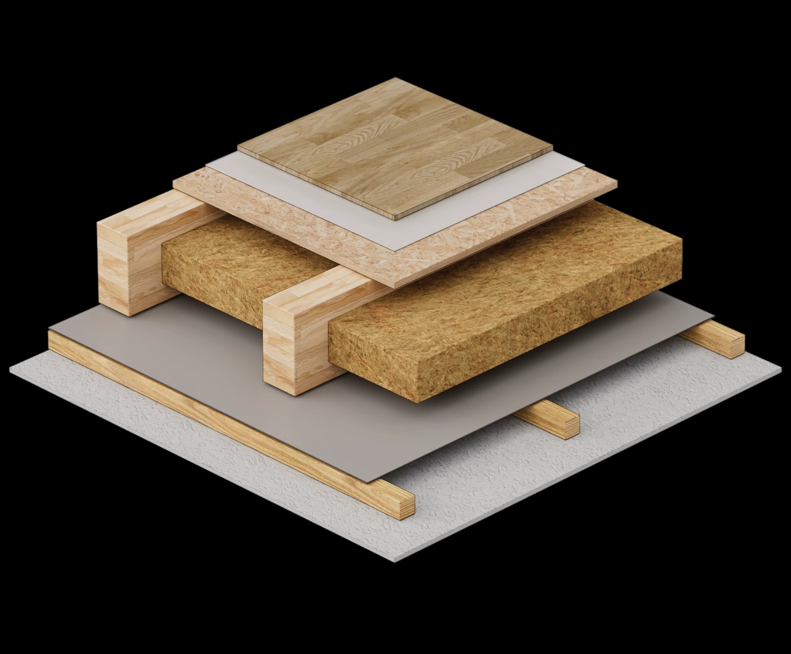 Cross-section of intermediate floor construction layers